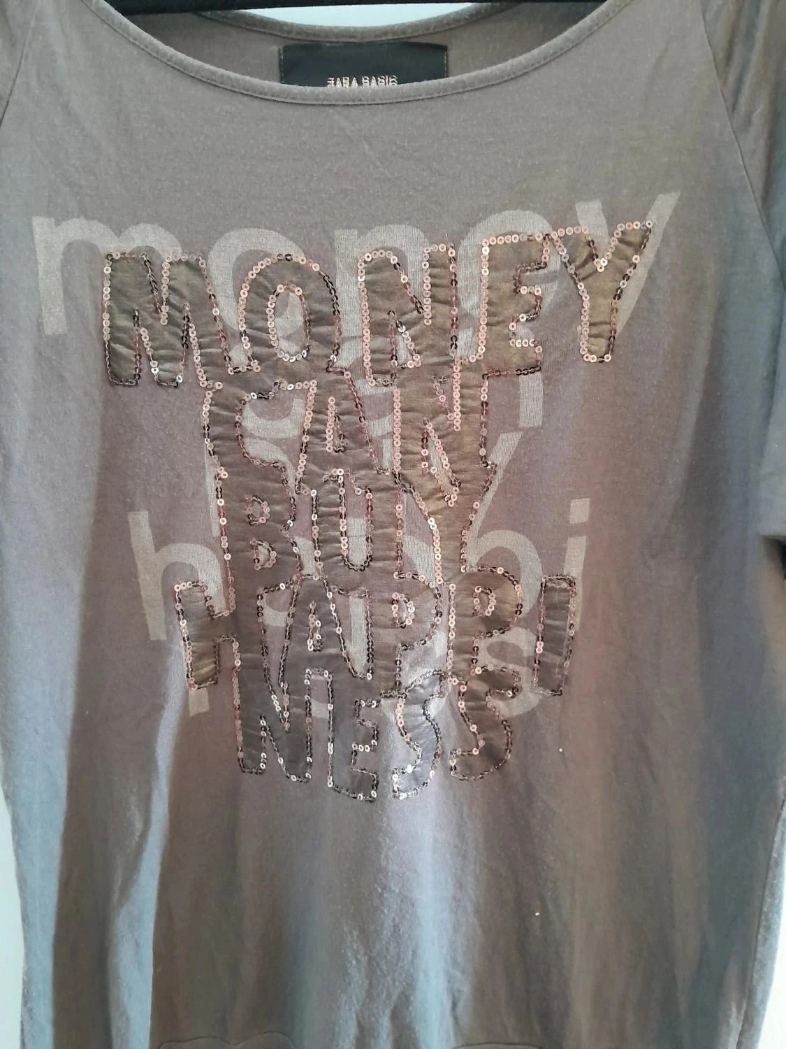 T-shirt caqui com estampa, com lantejoulas, Tamanho M, Marca Zara Basic – photo 3